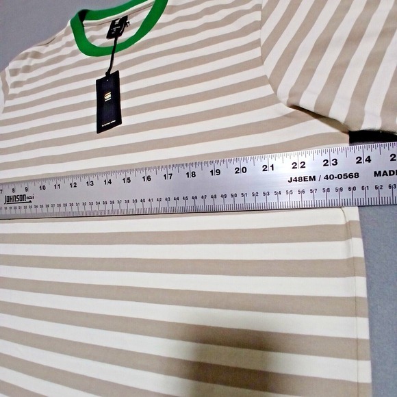 G-Star Raw Mens T-Shirt Essential Beige Striped T Shirt Ringer Milk Spray Green - Picture 4 of 12